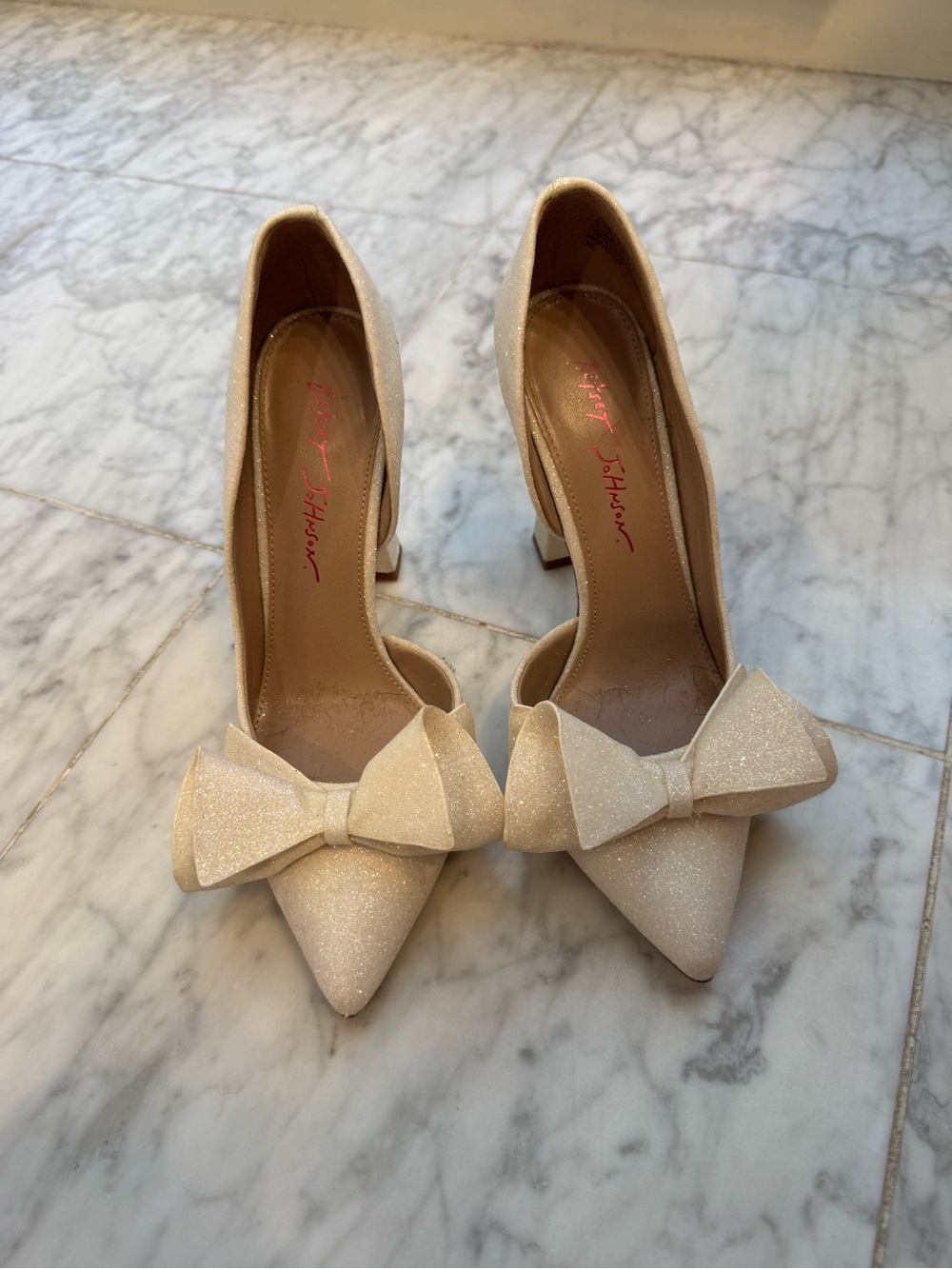 Betsey Johnson Sparkle Ivory Pointed-Toe Pumps with Bow